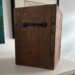 Rustic Primitive Wooden Storage Box with Black Metal Handles